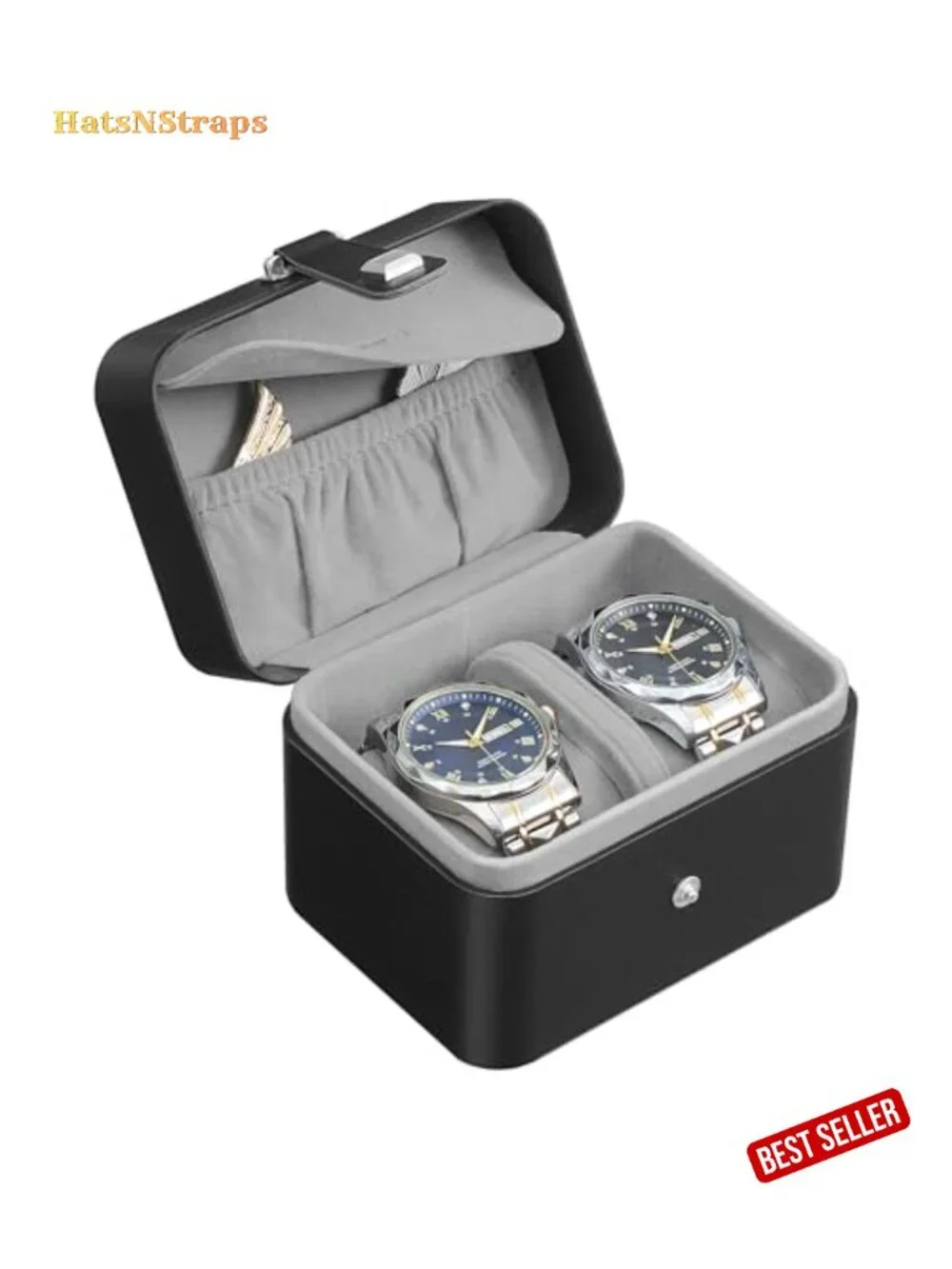 2-Slot Watch Travel Case with Hidden Storage, Adjustable Divider